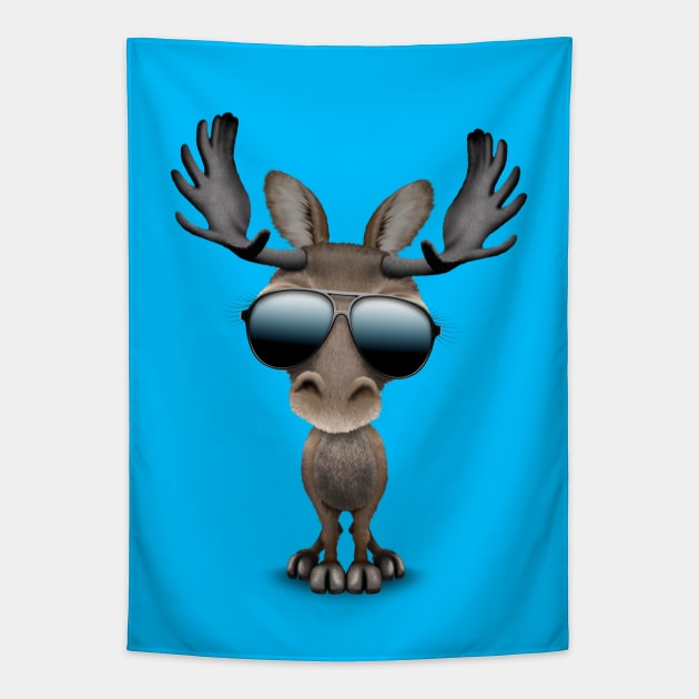 Cute Baby Moose Wearing Sunglasses Tapestry by jeffbartels