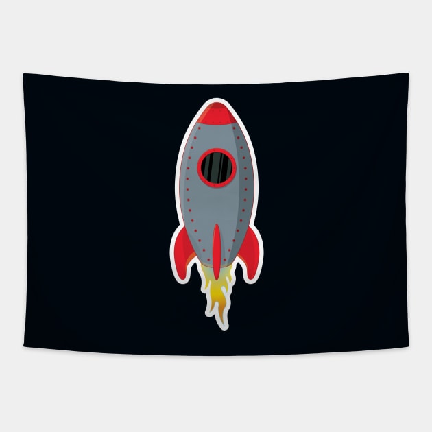 Cute Gray Rocket Ship Tapestry by NPolandDesigns