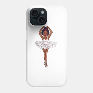 African American ballerina in white tutu and pink rose - anime manga brown skin ballerina Phone Case