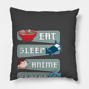 Eat sleep anime repeat Pillow