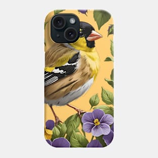 A New Jersey Eastern Goldfinch Surrounded By Common Violet Flowers 3 Phone Case