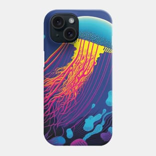 Blue, Pink and Yellow Jellyfish Swimming Underwater in the Ocean Phone Case