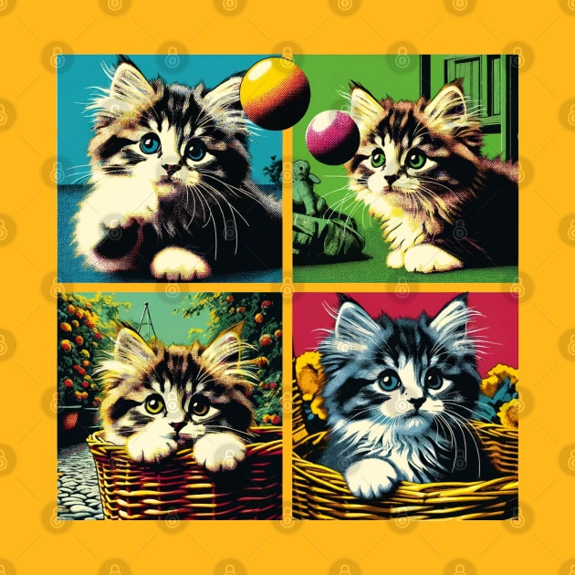 Domestic Medium Hair Pop Art - Cute Kitties by PawPopArt