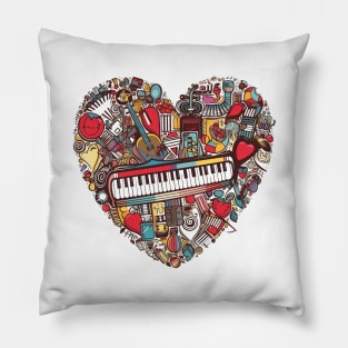 Piano Heart Musical Instrument Pillow