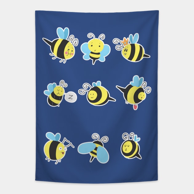 Nine Cute Little Bumblebees Tapestry by saradaboru