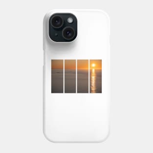 Wonderful landscapes in Norway. Nord-Norge. Beautiful scenery of a midnight sun sunset at Nordkapp (Cape North). Boat and globe on a cliff. Rippled sea and clear orange sky. Phone Case