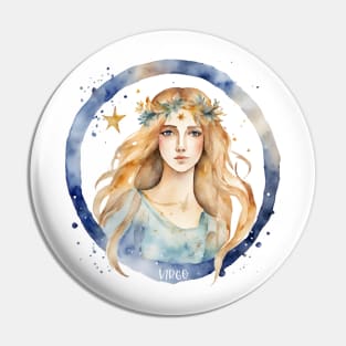 Virgo Watercolor Zodiac Woman Pin