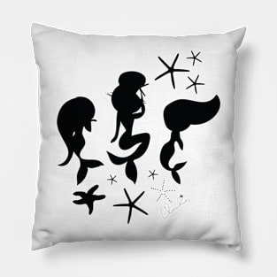 Black White Mermaid Stars Seamless Pattern Print Design Pillow