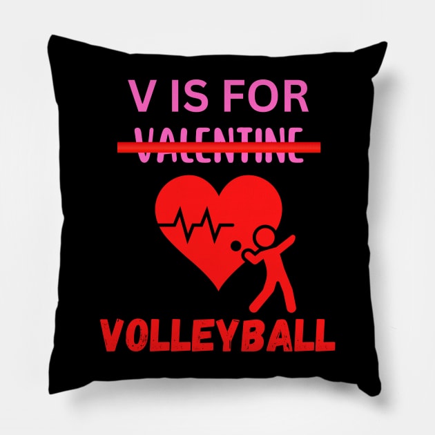 V is for Volleyball, Funny Valentine Heart Volleyball Pillow by docferds