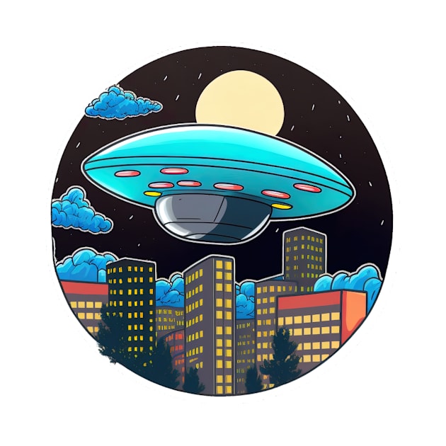 In the dark night ufo's is flying over the city by BrainfArtBros