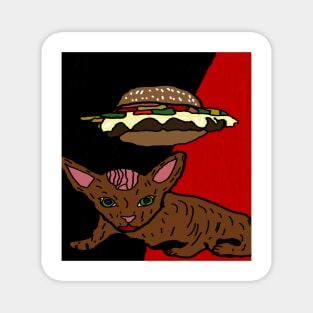 floating cheeseburger with cat Magnet