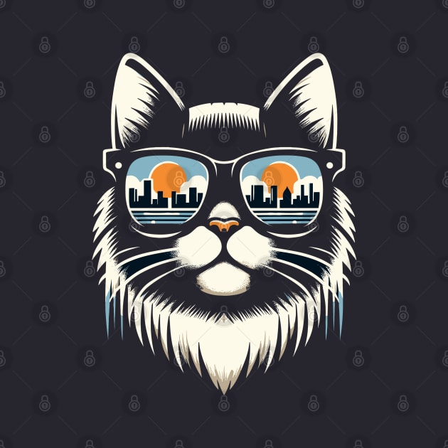 Cat with City Reflection Sunglasses - Cool and Fashion by diegotorres