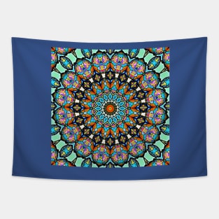 Blue Stained Glass Square Mandala Tapestry