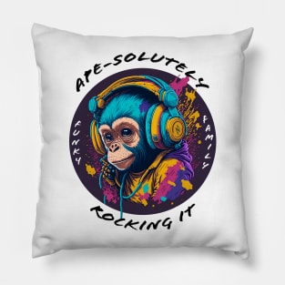 Baby Monkey Wearing Headphones - black font Pillow