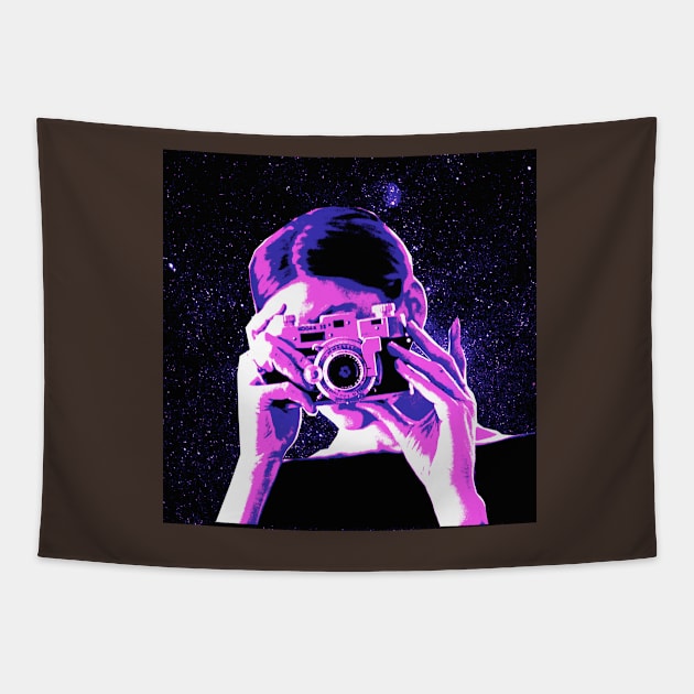 Woman Camera Black Tapestry by PedaDesign