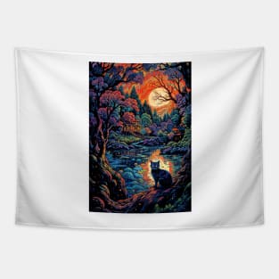 Psychedelic Sunset Cat Tapestry