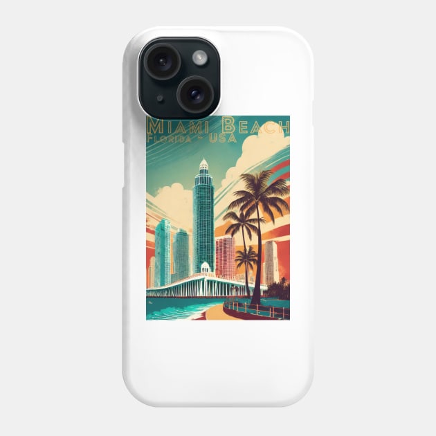 Travel Poster Miami Beach Vintage  Retro Phone Case by POD24