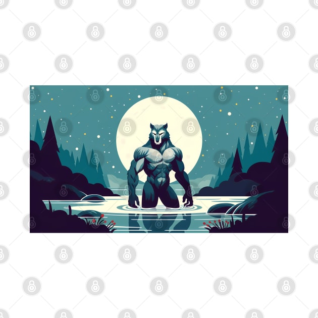 Bathing Werewolf Muscular Bara Art by Blue Bull Bazaar