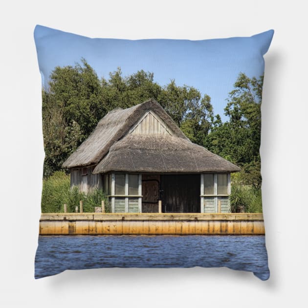 Horsey mere thatched cottage Pillow by avrilharris