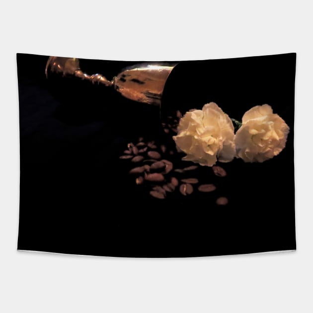 Coffee and Carnations 2 -  Baroque Inspired Dark Still Life Photo Tapestry by GenAumonier