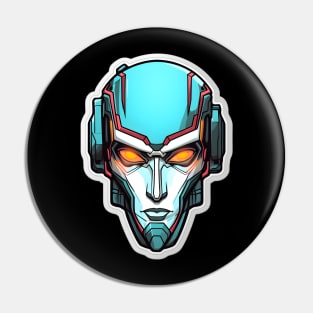 Sleek Futuristic Cyborg Portrait with Icy Stare Pin
