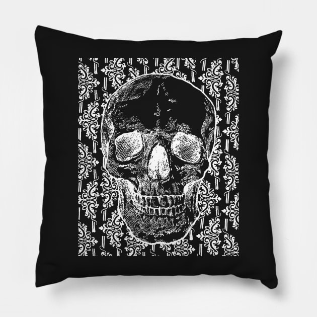 goth skull with weird flower wallpaper background Pillow by MacSquiddles