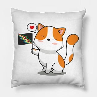 Cute Cat Holding Disability Pride Flag Pillow