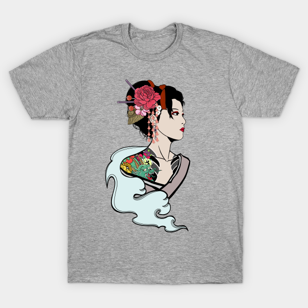 Geisha With Dragon Tattoo Geisha T Shirt Teepublic Geisha With Dragon Tattoo Geisha T Shirt Teepublic