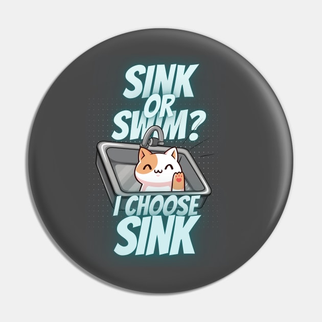 Sink or Swim? I Choose Swim Cute Calico Cat Pin by Retro Meowster