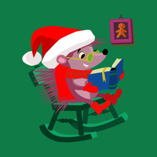 Hedgehog is sitting by the fire and waiting for Christmas T-Shirt