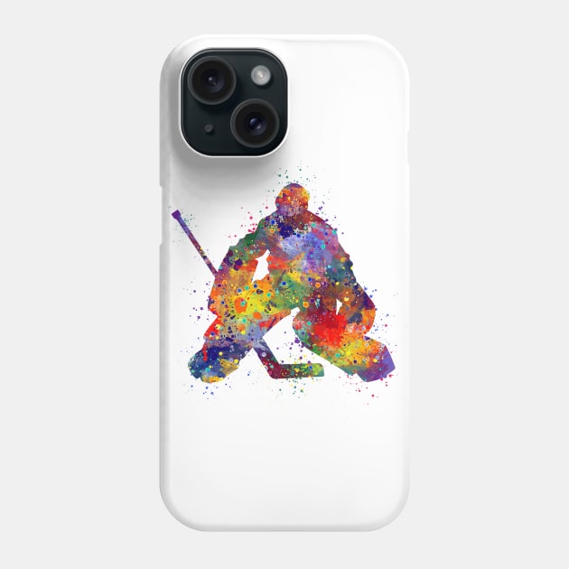 Ice Hockey Goalie Boy Watercolor Silhouette Phone Case by LotusGifts