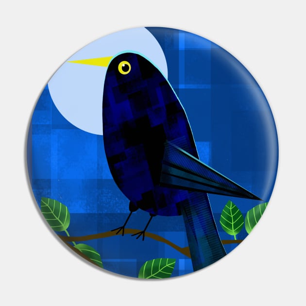 Blackbird at Night Pin by Scratch