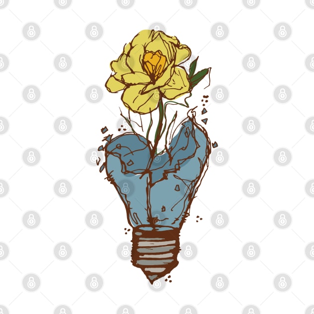 Light bulb with yellow flowers sketch 3 by linespace-001