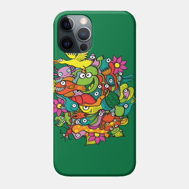 A funny crowd of colorful creatures living in a pond - Pond Biodiversity - Phone Case