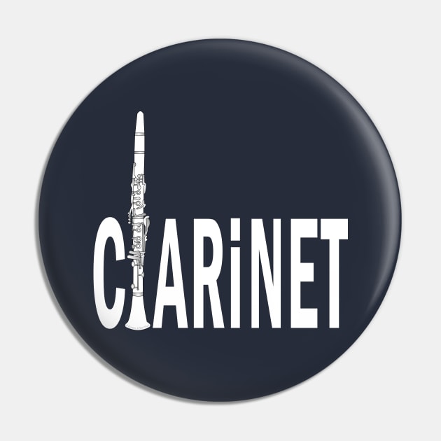 Clarinet White Text Pin by Barthol Graphics