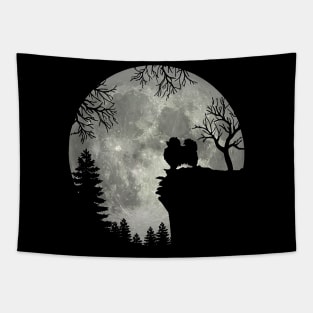 Pomeranian Dog And Moon Scary Halloween Tapestry