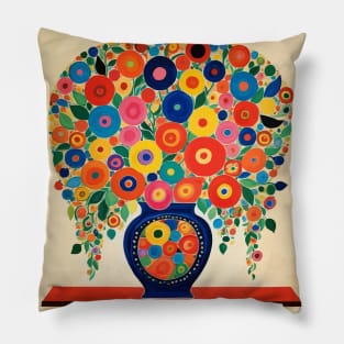 Cute Whimsical Flowers in a Blue Vase After Klimt Pillow