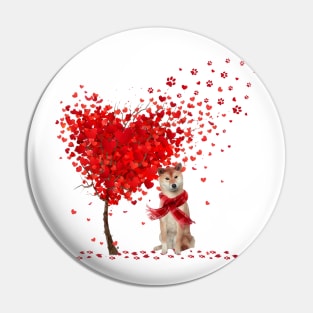 Happy Valentine's Day Heart Tree Love Shiba Inu Pin