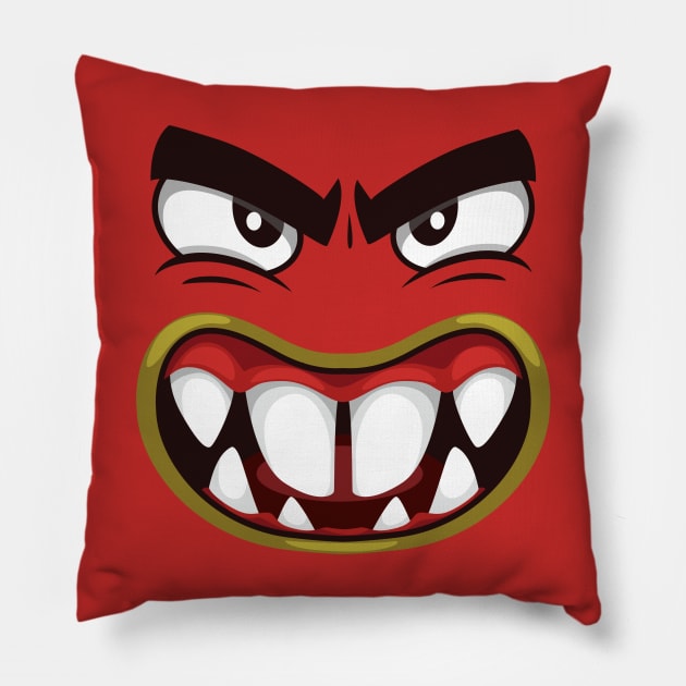 Creepy wide mouth monster face Pillow by Fun Planet