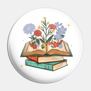 Cute Book And Wildflowers Lovers Gift Pin