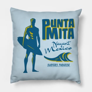 Punta Mita Surfer silhouette Vintage Pillow