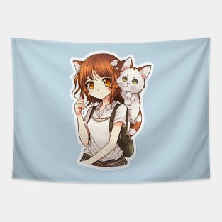 Neko girl with cat anime manga Tapestry