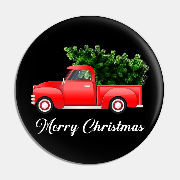 Merry Christmas Retro Vintage Red Truck Pin by Kimko