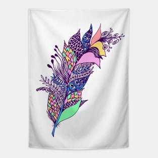 Zentangle design colored feather drawing Tapestry