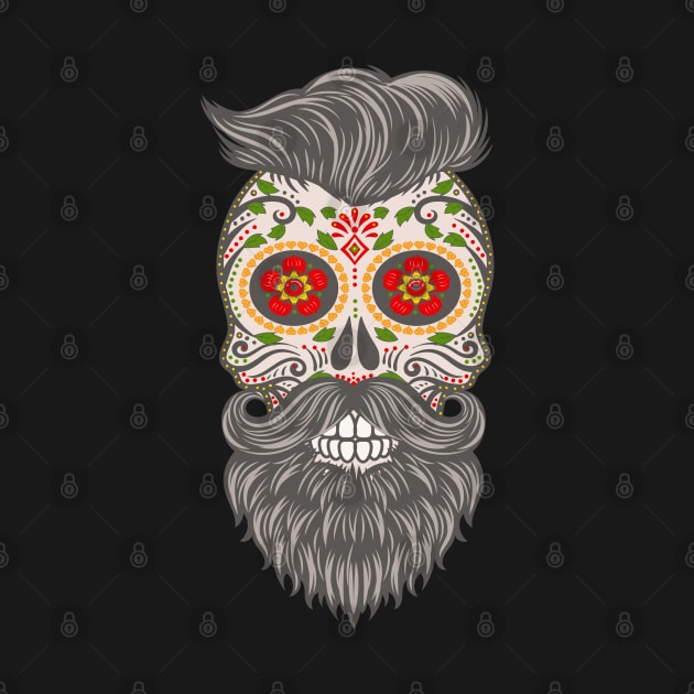 Gothic Day Of The Dead - Stars Sugar Skull - Hipster With Beard 1 by EDDArt