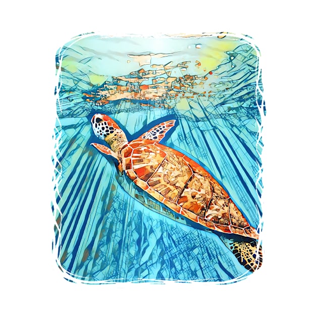 Shimmering Sea Turtle In A Blue Ocean by PhotoArts