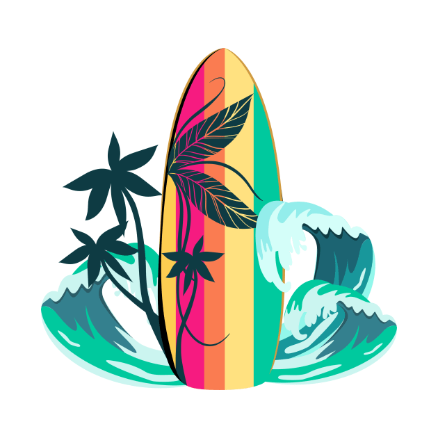 Sport surfboard with palm trees decoration by Maria Zavoychinskiy 