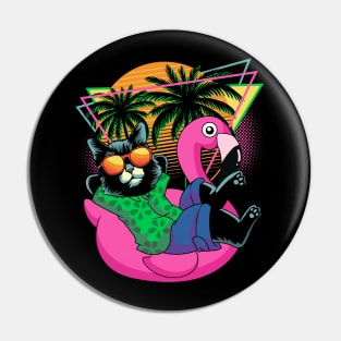 Retro 80s 90s Flamingo Cat Gifts Men Kids Women Funny Cat Pin