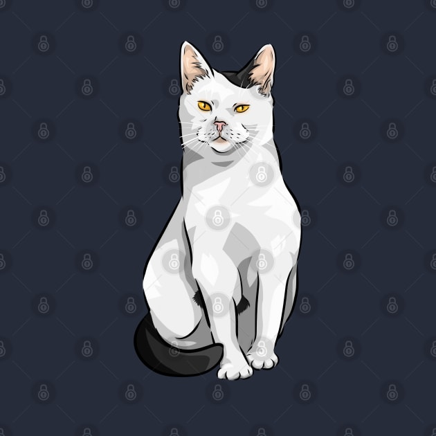 White and Black Cute Cat by Shirin Illustration