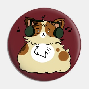 Round Boi Kitty with Headphones Pin